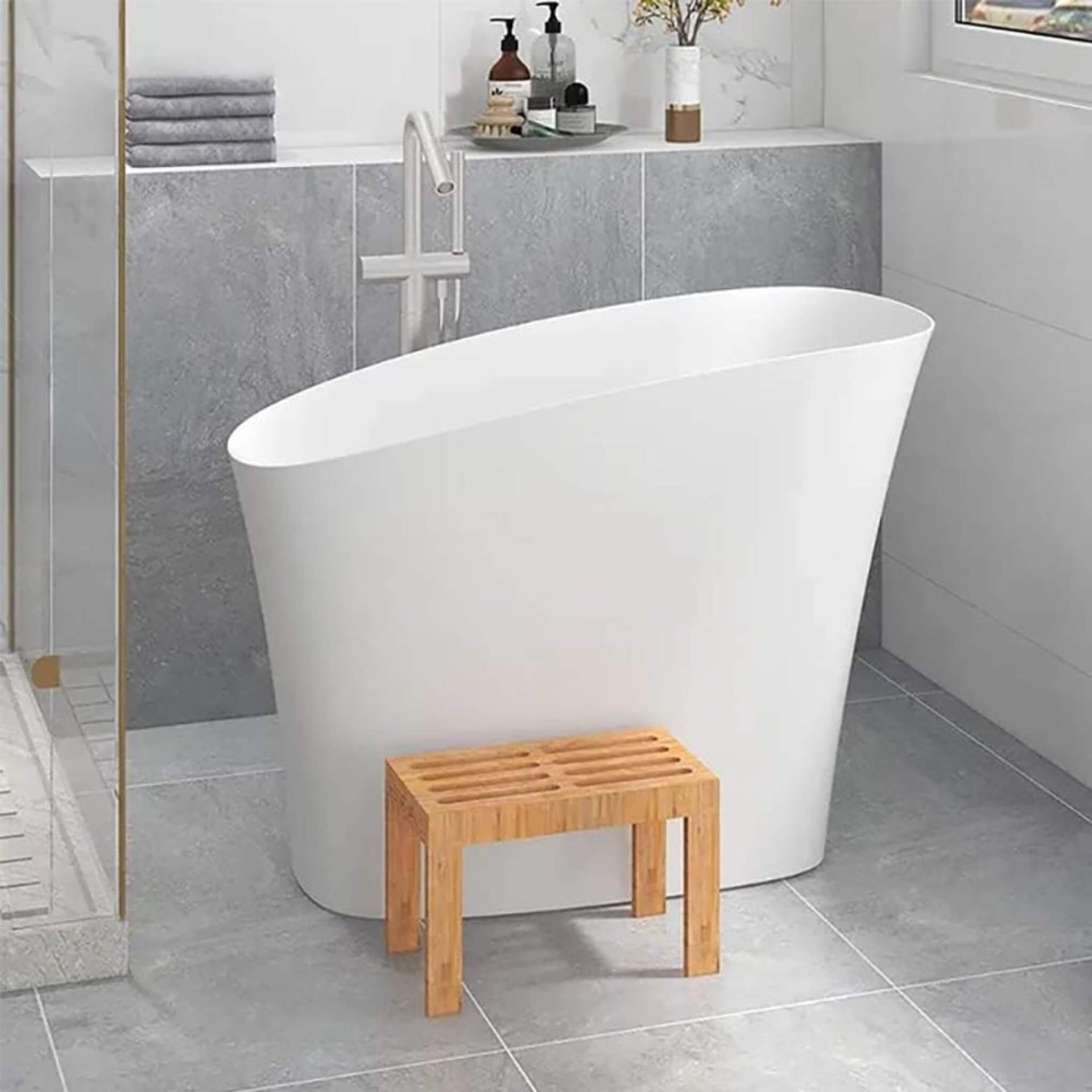 Veloura Luxury 47-Inch White Freestanding Japanese-Styled Deep Stone Soaking Bathtub Resin (SAK84725)