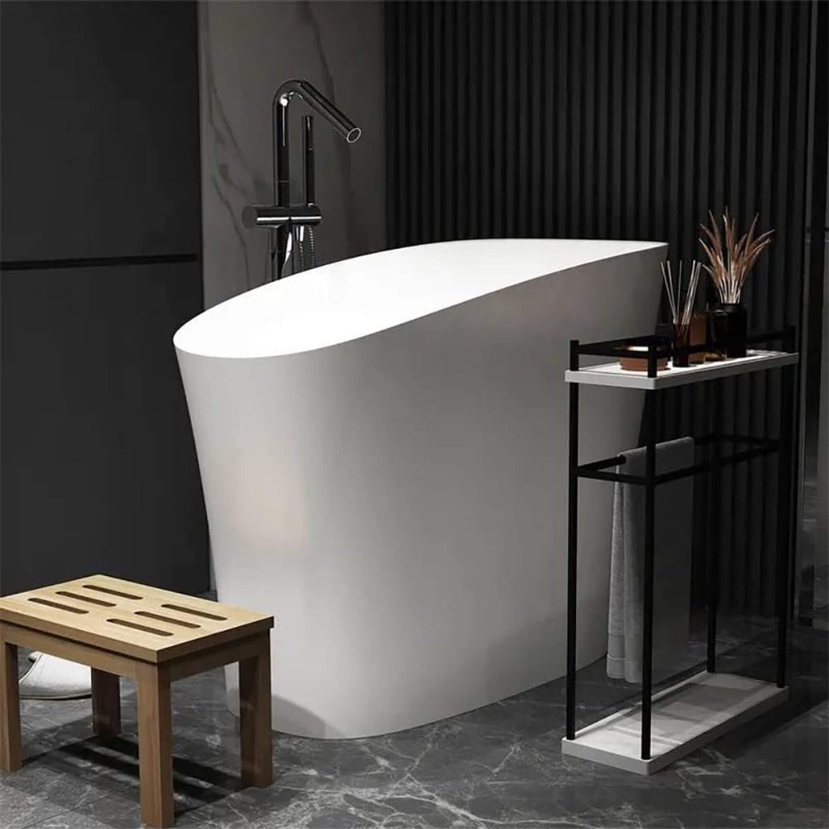 Veloura Luxury 47-Inch White Freestanding Japanese-Styled Deep Stone Soaking Bathtub Resin (SAK84725)