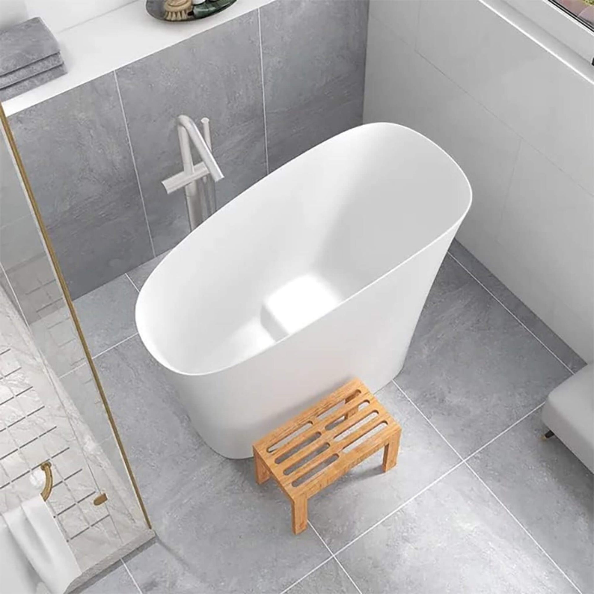 Veloura Luxury 47-Inch White Freestanding Japanese-Styled Deep Stone Soaking Bathtub Resin (SAK84725)