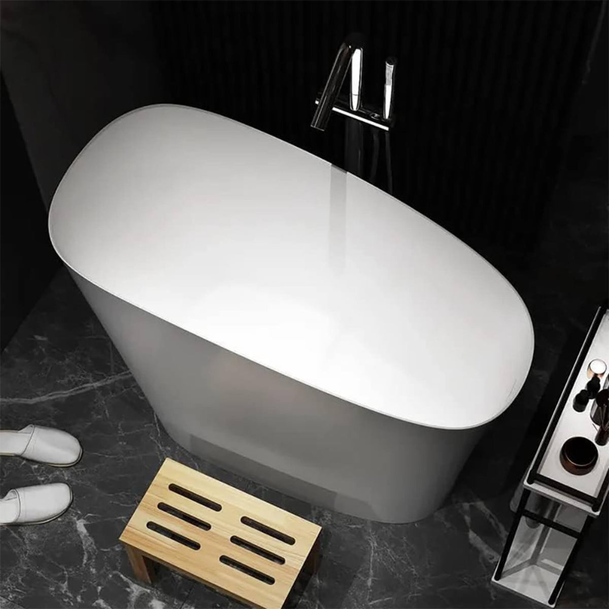 Veloura Luxury 47-Inch White Freestanding Japanese-Styled Deep Stone Soaking Bathtub Resin (SAK84725)