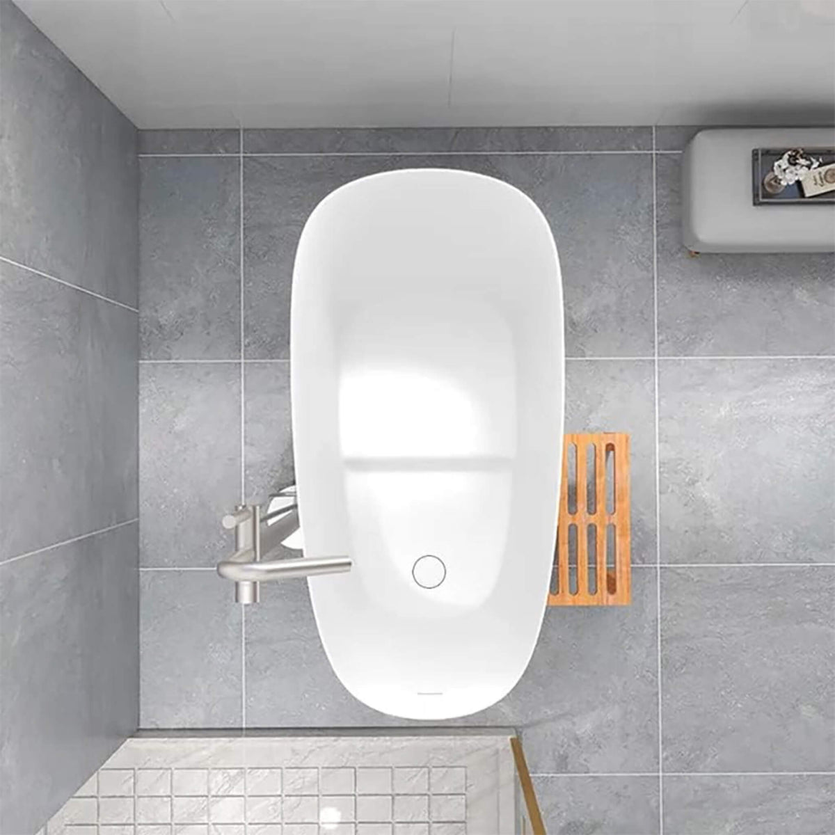 Veloura Luxury 47-Inch White Freestanding Japanese-Styled Deep Stone Soaking Bathtub Resin (SAK84725)
