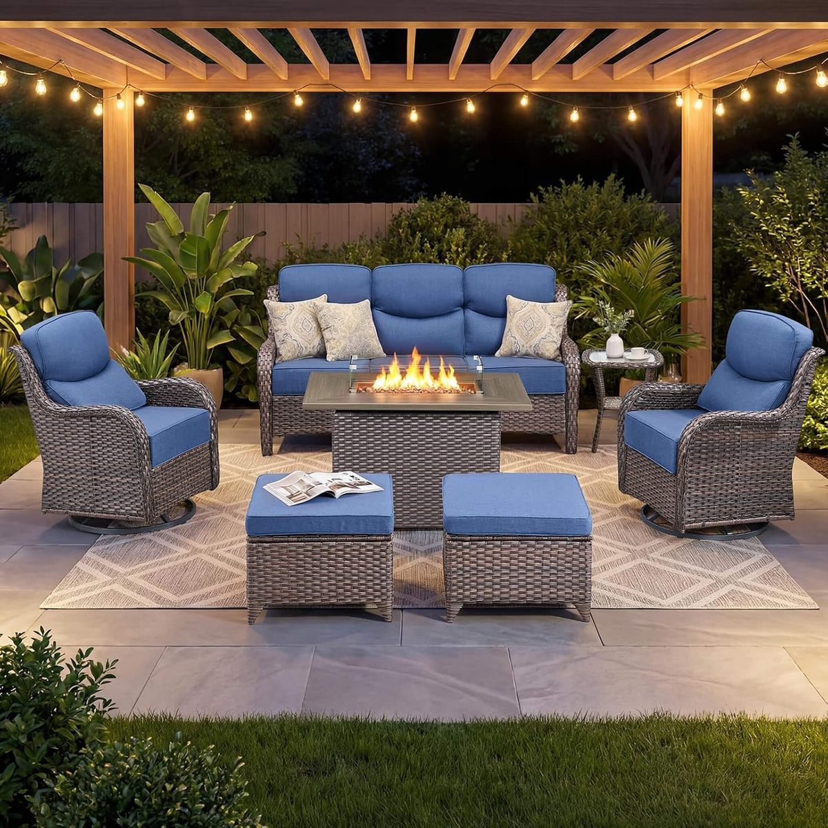 Luxury 7-Piece Outdoor Patio Furniture Set With Fire Pit Table (SAK57391)