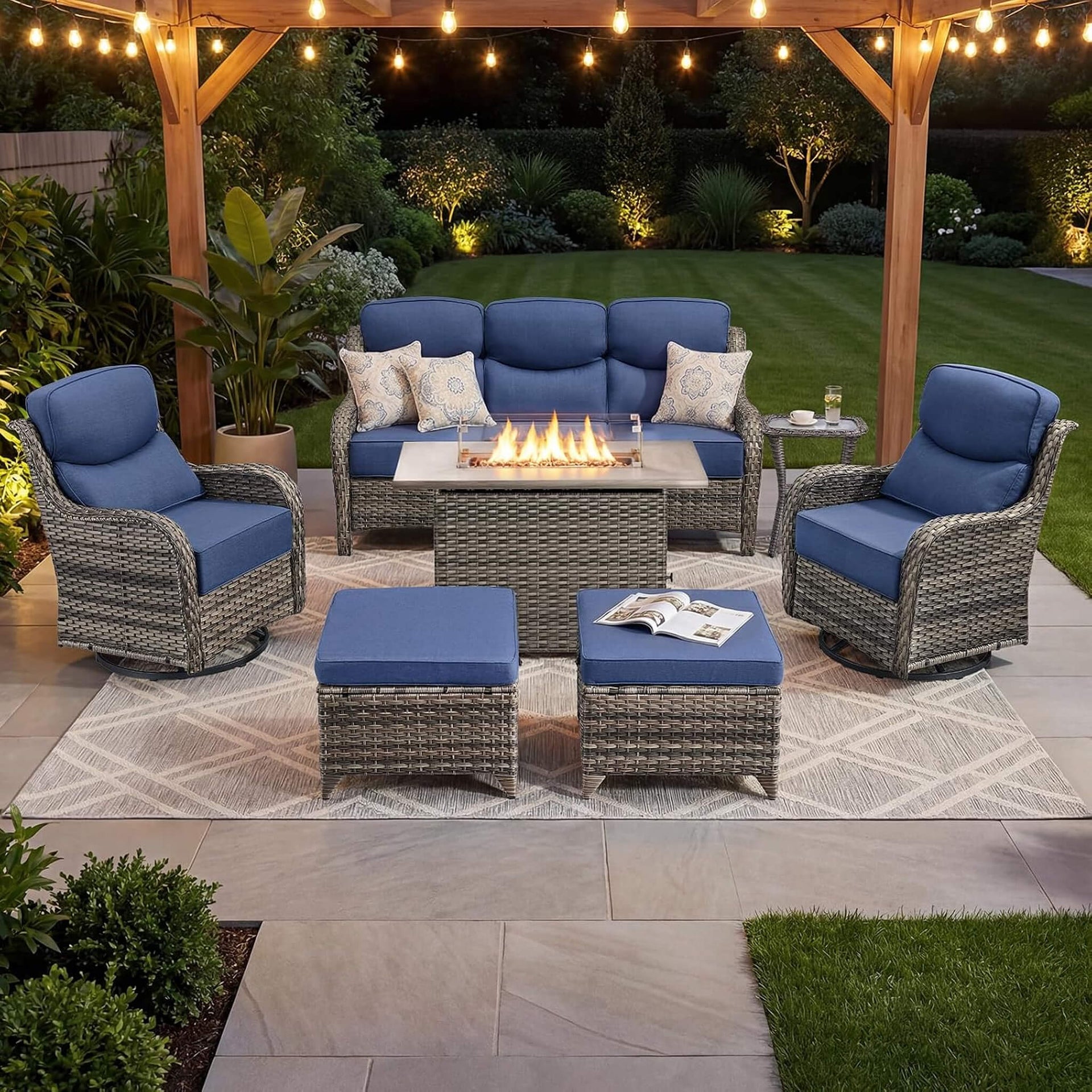 Luxury 7-Piece Outdoor Patio Furniture Set With Fire Pit Table (SAK57391)