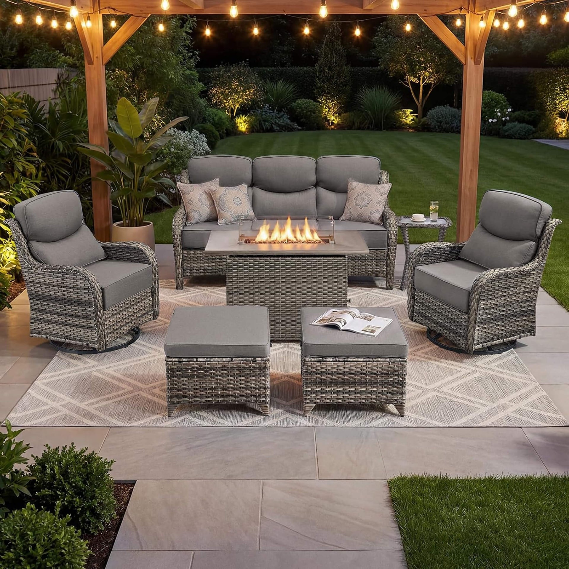 Luxury 7-Piece Outdoor Patio Furniture Set With Fire Pit Table (SAK57391)