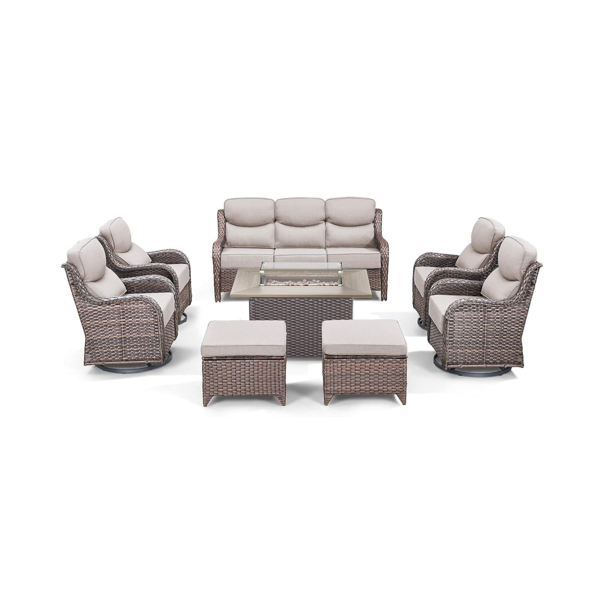 Luxury 8-Piece All-Weather Patio Furniture Set With Fire Pit Table (SAK37512)