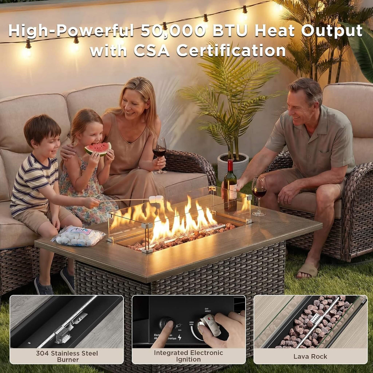 Luxury 8-Piece All-Weather Patio Furniture Set With Fire Pit Table (SAK37512)