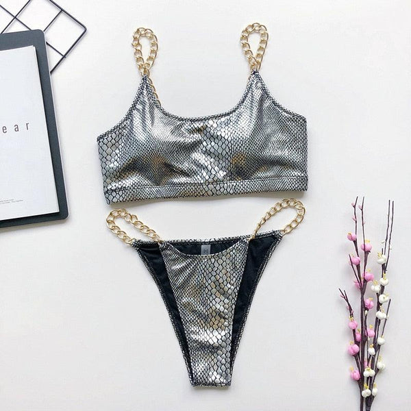 Luxury Black Bikini Set Chain Swimsuit Female Black Swimwear Women Summer Bathing Suit Women V-Wired Underwire Push Up High Cut Bikini Set Two Pieces Bathing Suit