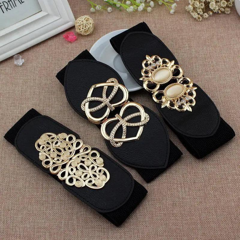 Luxury Black Elastic Women Belt Unique Belt Stretch Waistband Stylish Women Vintage Waist Belts