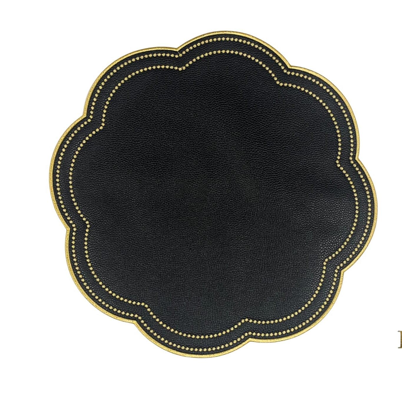 NURTURE BLACK GOLD SCALLOPED FAUX LEATHER PLACEMAT