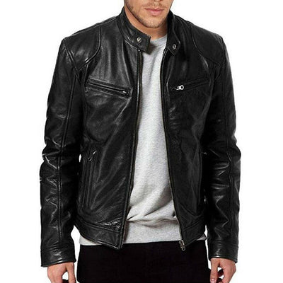 Luxury Black Motorcycle Jacket Classic Mens Slim Fit Short-Coat Collar PU Jackets Leather Jacket Vintage Collar Motorcycle PU Leather Winter Autumn Elegant Windproof Leather Coat For Men