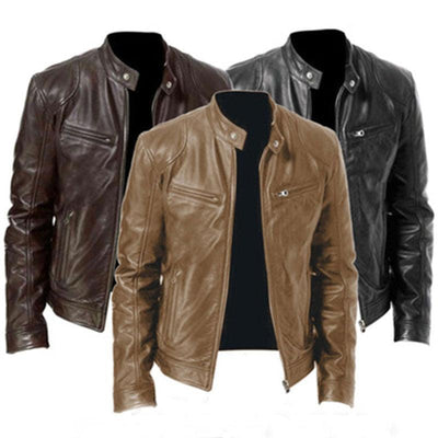 Luxury Black Motorcycle Jacket Classic Mens Slim Fit Short-Coat Collar PU Jackets Leather Jacket Vintage Collar Motorcycle PU Leather Winter Autumn Elegant Windproof Leather Coat For Men