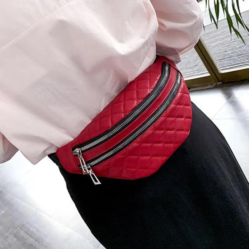 Luxury Black  PU Leather Fashion Women Waist Bag Waterproof Fanny Pack Beautiful Design Fanny Pack Cool Travel Waist Bag