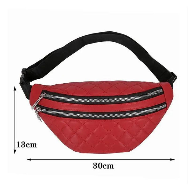 Luxury Black  PU Leather Fashion Women Waist Bag Waterproof Fanny Pack Beautiful Design Fanny Pack Cool Travel Waist Bag