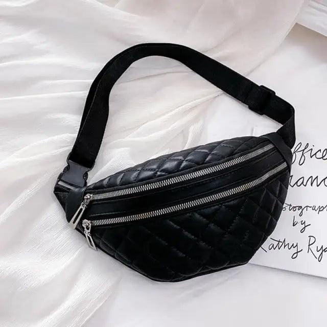 Luxury Black  PU Leather Fashion Women Waist Bag Waterproof Fanny Pack Beautiful Design Fanny Pack Cool Travel Waist Bag