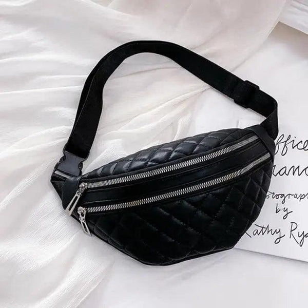 Luxury Black  PU Leather Fashion Women Waist Bag Waterproof Fanny Pack Beautiful Design Fanny Pack Cool Travel Waist Bag