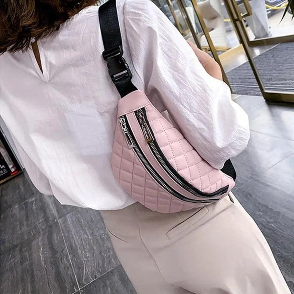 Luxury Black  PU Leather Fashion Women Waist Bag Waterproof Fanny Pack Beautiful Design Fanny Pack Cool Travel Waist Bag