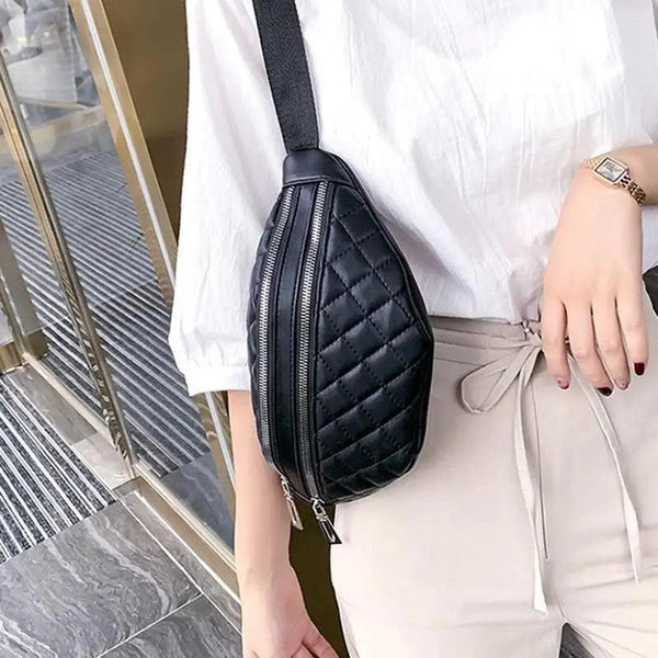 Luxury Black  PU Leather Fashion Women Waist Bag Waterproof Fanny Pack Beautiful Design Fanny Pack Cool Travel Waist Bag