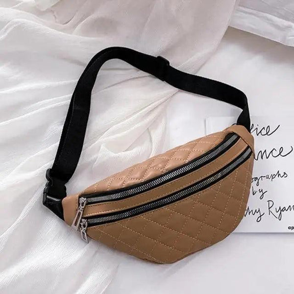 Luxury Black  PU Leather Fashion Women Waist Bag Waterproof Fanny Pack Beautiful Design Fanny Pack Cool Travel Waist Bag