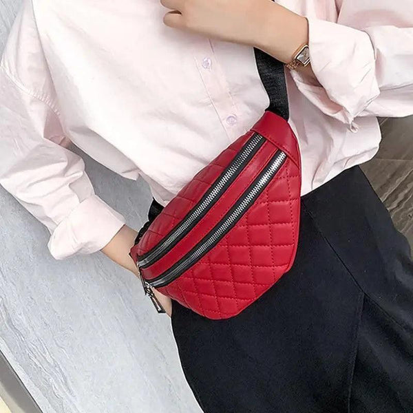 Luxury Black  PU Leather Fashion Women Waist Bag Waterproof Fanny Pack Beautiful Design Fanny Pack Cool Travel Waist Bag