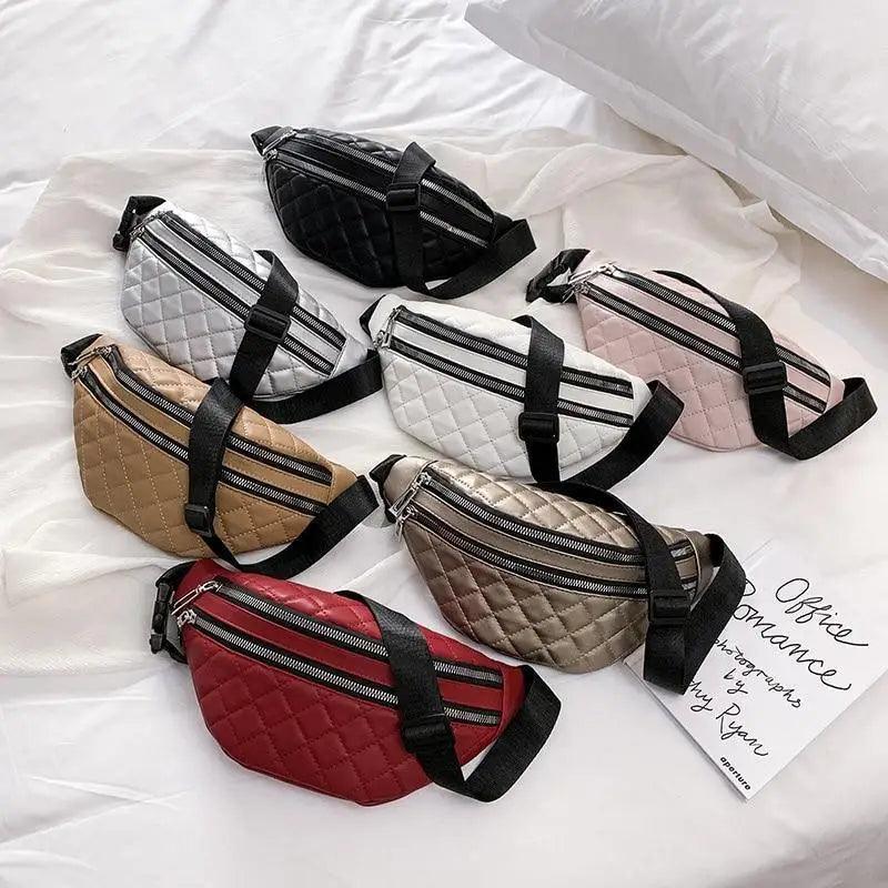 Luxury Black  PU Leather Fashion Women Waist Bag Waterproof Fanny Pack Beautiful Design Fanny Pack Cool Travel Waist Bag