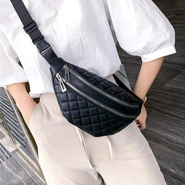 Luxury Black  PU Leather Fashion Women Waist Bag Waterproof Fanny Pack Beautiful Design Fanny Pack Cool Travel Waist Bag