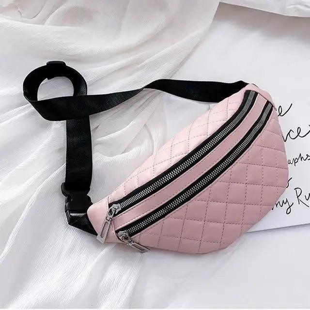 Luxury Black  PU Leather Fashion Women Waist Bag Waterproof Fanny Pack Beautiful Design Fanny Pack Cool Travel Waist Bag