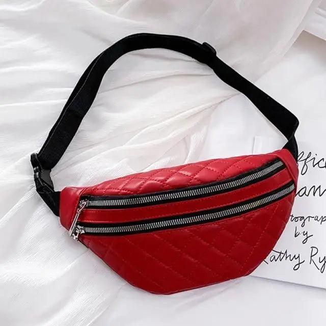 Luxury Black  PU Leather Fashion Women Waist Bag Waterproof Fanny Pack Beautiful Design Fanny Pack Cool Travel Waist Bag