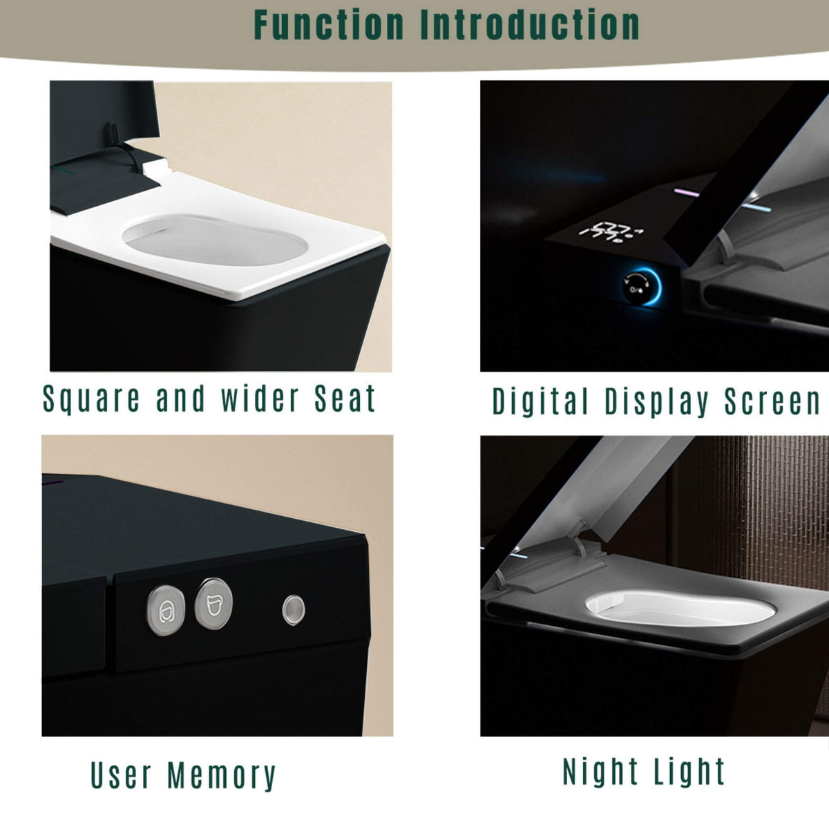 Luxury Black Square Smart Toilet With Bidet, Remote, And Heated Seat (SAK45183)