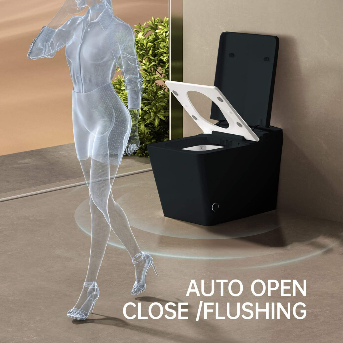 Luxury Black Square Smart Toilet With Bidet, Remote, And Heated Seat (SAK45183)
