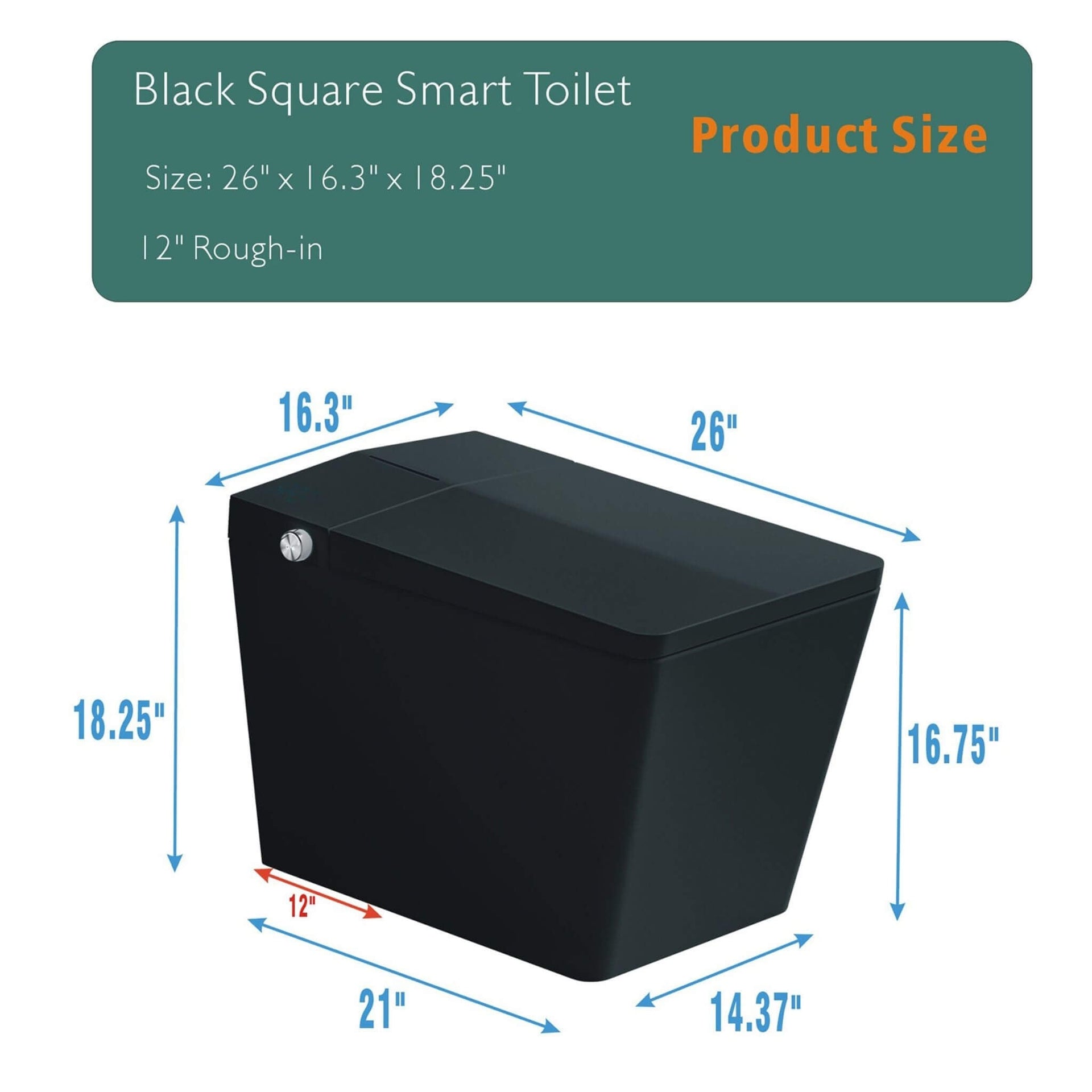 Luxury Black Square Smart Toilet With Bidet, Remote, And Heated Seat (SAK45183)