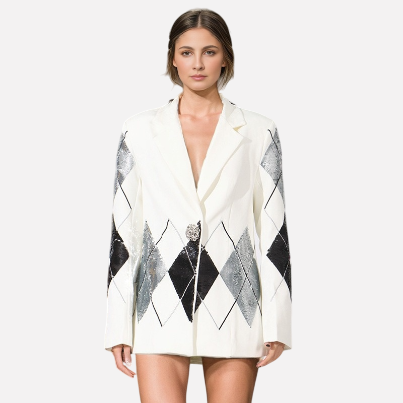 Luxury casual small suit with fashionable patchwork sequin design one button suit jacket for women