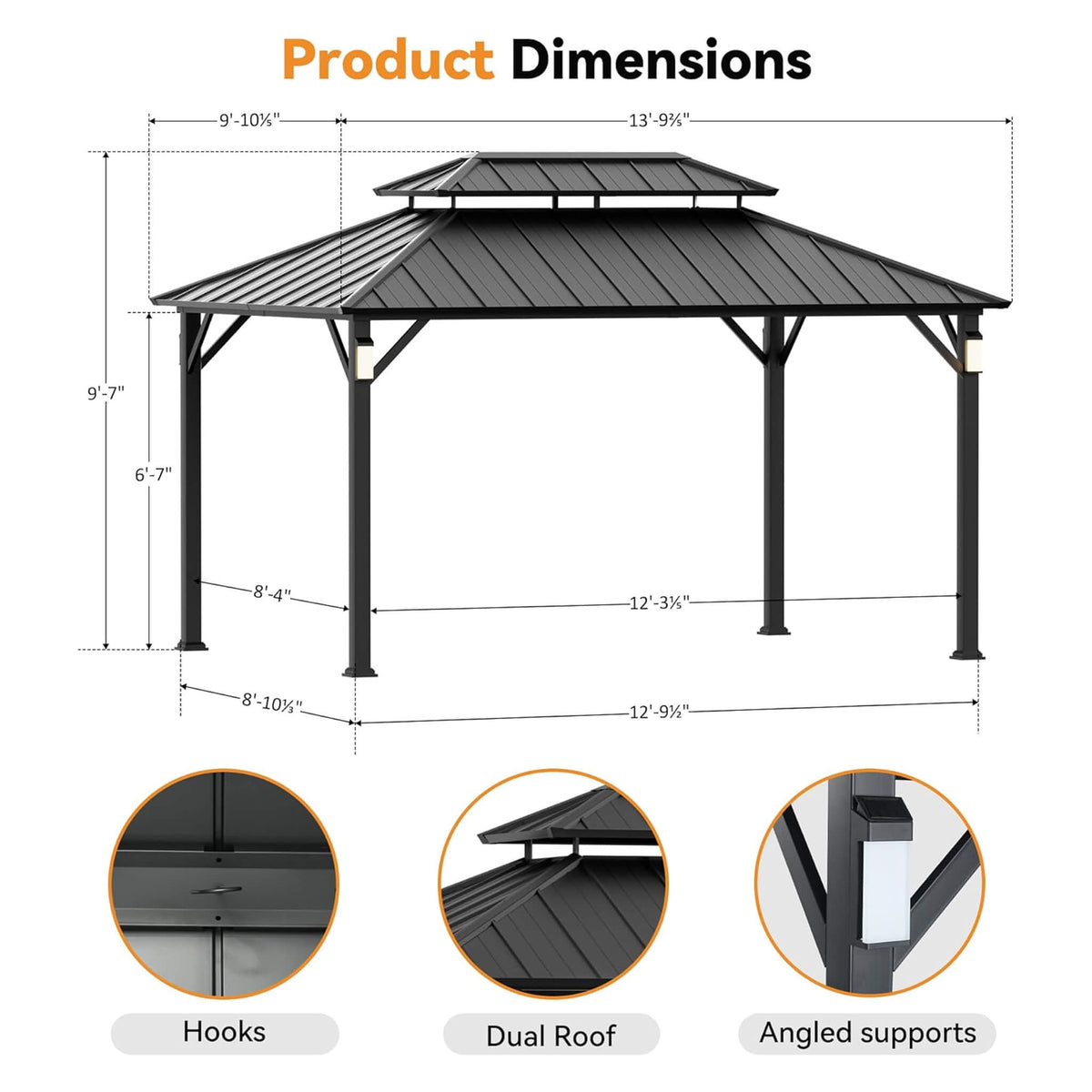 Luxury Double Roof Hardtop Aluminum Gazebo With Decor Hooks, Mosquito Nettings, And LED Lights (SAK91824)