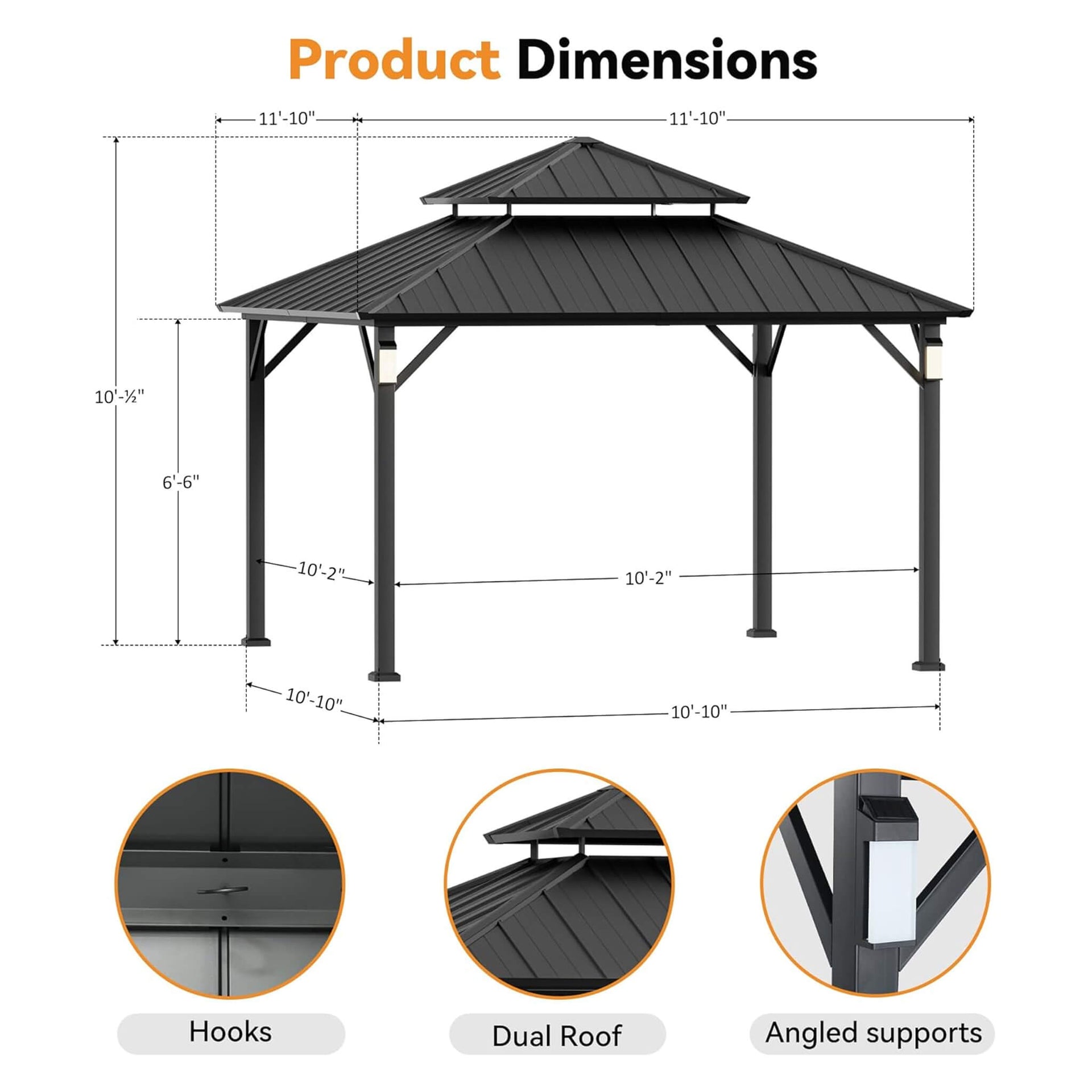 Luxury Double Roof Hardtop Aluminum Gazebo With Decor Hooks, Mosquito Nettings, And LED Lights (SAK91824)