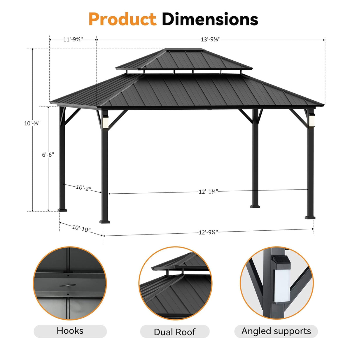 Luxury Double Roof Hardtop Aluminum Gazebo With Decor Hooks, Mosquito Nettings, And LED Lights (SAK91824)