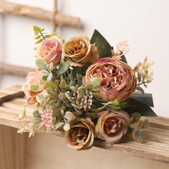 Luxury Fake Flowers Artificial Silk Roses High Quality Big Bouquet For Office Parties Bridal and Wedding Decoration Artificial Rose Flowers Bouquet Silk Flowers Rose for Home Bridal Wedding Party Festival Decor
