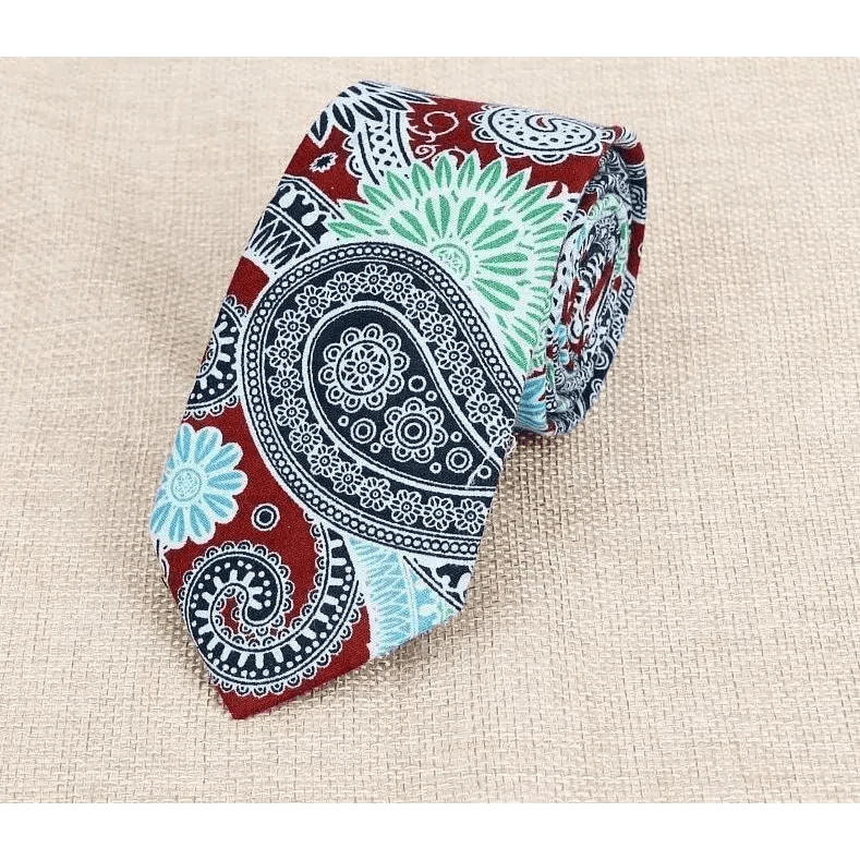Luxury Flower Handmade Cotton Ties For Men Classic Colorful Printed Floral Designs Necktie For Wedding