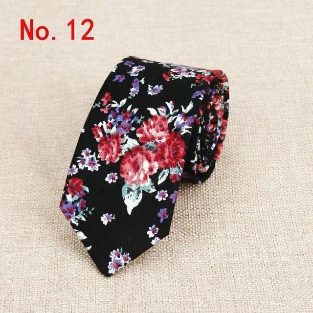 Luxury Flower Handmade Cotton Ties For Men Classic Colorful Printed Floral Designs Necktie For Wedding