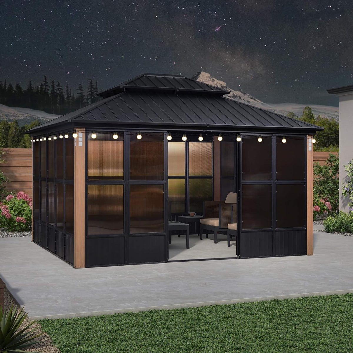 Oasis Luxury Heavy-Duty Hardtop Sunroom With Aluminum Frame And LED Lights (SAK79102)