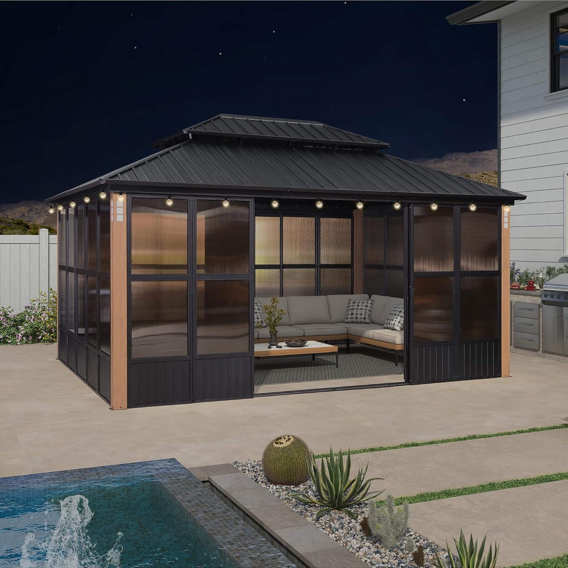 Oasis Luxury Heavy-Duty Hardtop Sunroom With Aluminum Frame And LED Lights (SAK79102)