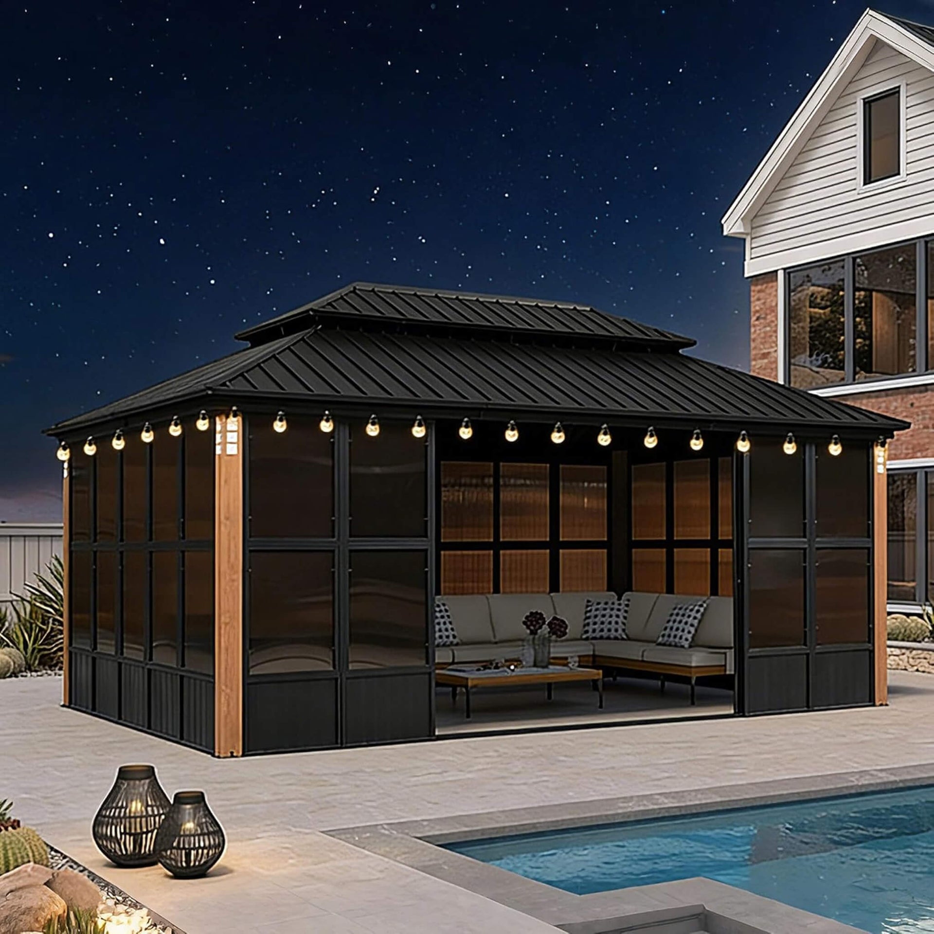 Oasis Luxury Heavy-Duty Hardtop Sunroom With Aluminum Frame And LED Lights (SAK79102)