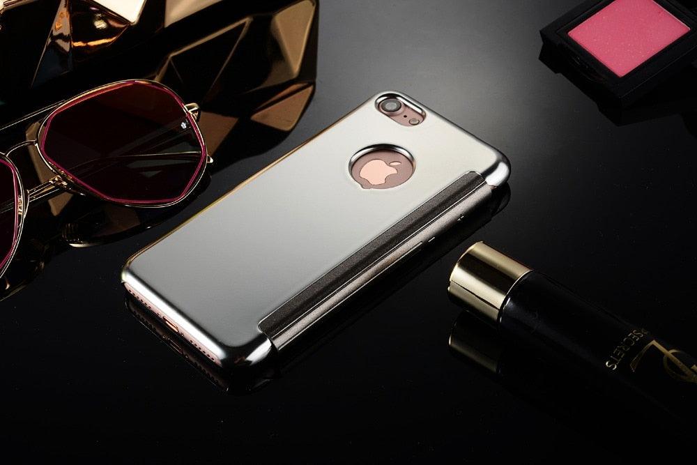 Luxury iphone Flip Case iphone 11 12 13 14 Cover Clear View Windows Mirror Magnetized Simple Closure Unique Flip Phone Stylish Case For iPhone