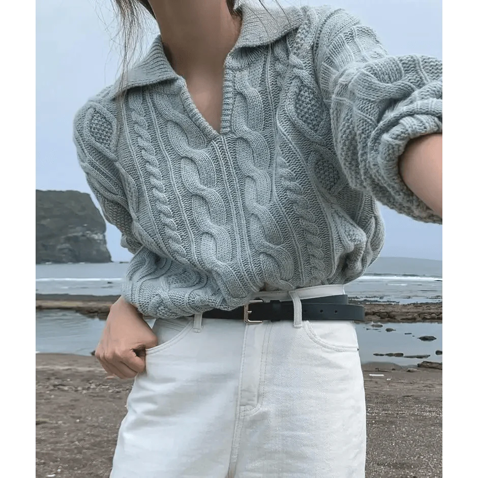 Luxury Kitty Retro Women Sweater Pullovers Knitted Casual Solid Autumn Turn-down Collar Feminine Loose All Match Soft Sweet Tops