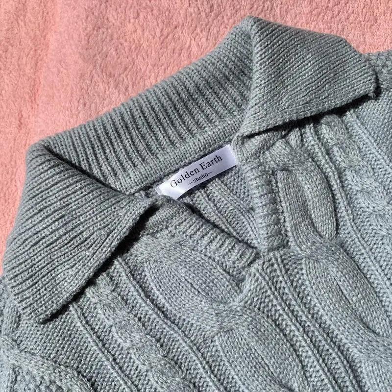 Luxury Kitty Retro Women Sweater Pullovers Knitted Casual Solid Autumn Turn-down Collar Feminine Loose All Match Soft Sweet Tops