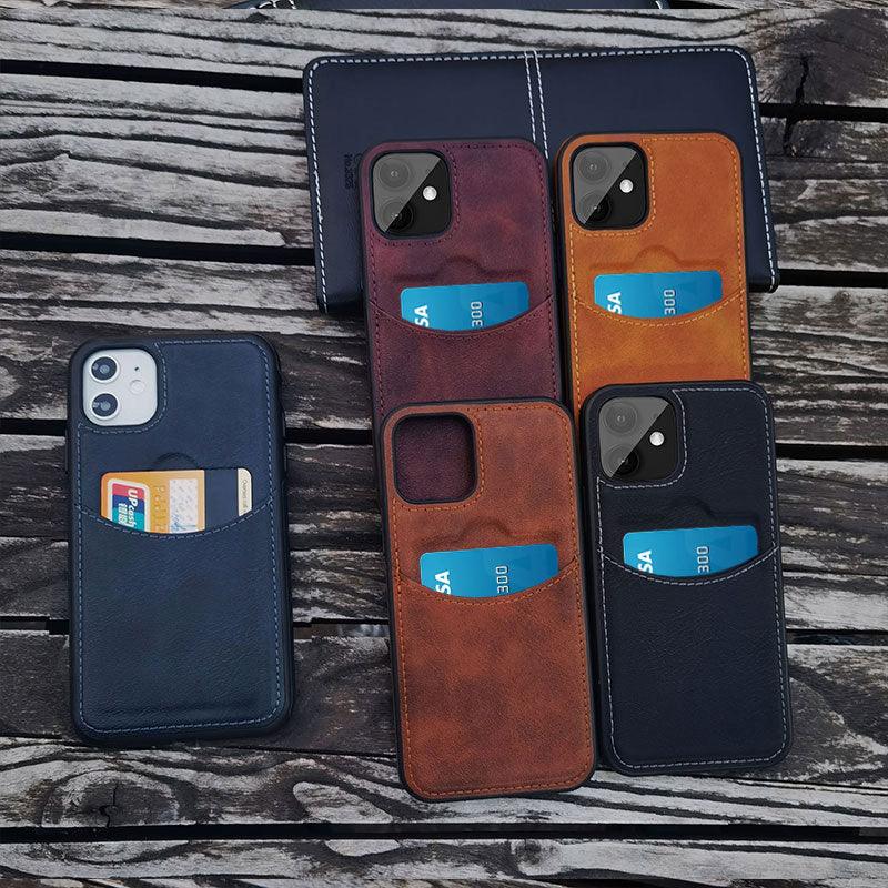 Luxury Leather Card Retro Case for iPhone 14 13 12 Mini 11 Pro Max X XR XS Slim Soft Cover for 14 Max Built-in Metal Plate for Magnetic Mounting & Card Holder Phone Case