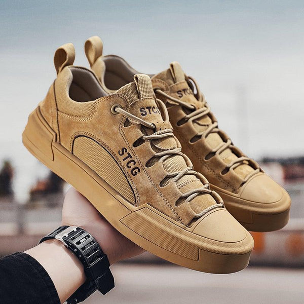 Luxury Leather Men's Sneakers Lace Up Mens Casual Outdoor Canvas Shoes Handmade Fashion Walking Sneakers Comfortable Modern Design Sneakers For Man
