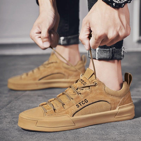 Luxury Leather Men's Sneakers Lace Up Mens Casual Outdoor Canvas Shoes Handmade Fashion Walking Sneakers Comfortable Modern Design Sneakers For Man