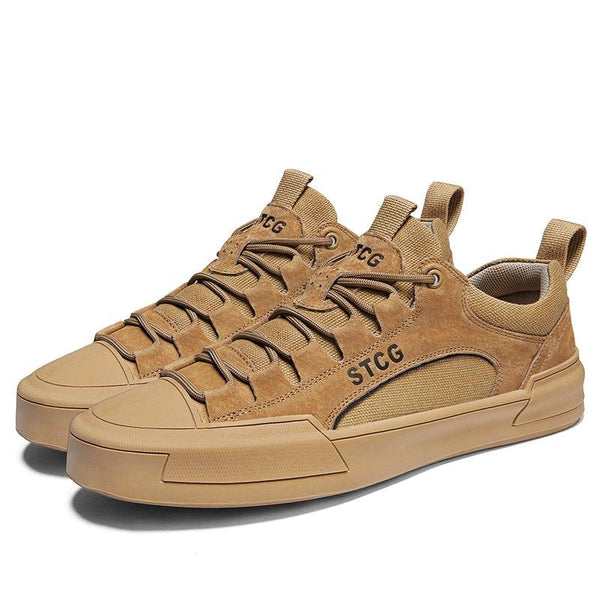 Luxury Leather Men's Sneakers Lace Up Mens Casual Outdoor Canvas Shoes Handmade Fashion Walking Sneakers Comfortable Modern Design Sneakers For Man