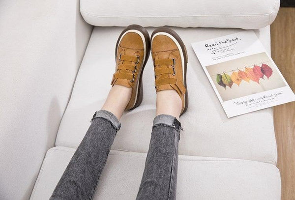 Luxury Leather Womens Sneakers Spring Shoes New Genuine Leather Casual Women Fashion Flat Girl Student Shoes Comfortable Women's Casual Flats Elegant Soft Walking Sneakers