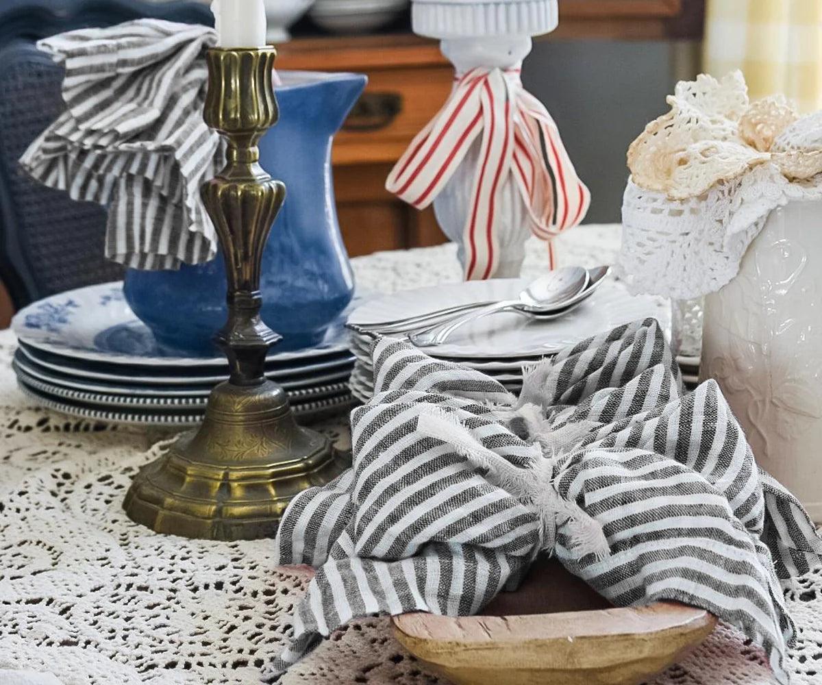 Black Pinstripe Linen Napkins - Set of 4, 8 & More
