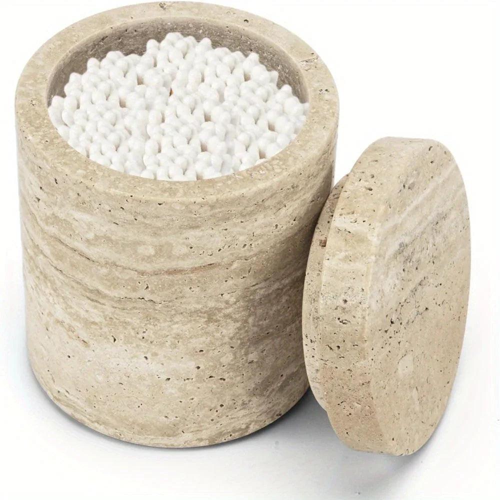Luxury Marble Organizer Canister - Handcrafted Round Stone Container for Vanity, Office | Gift Set with Lid for Makeup Brushes & Coffee Lovers